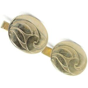 Vintage Oval Design Swirls Cufflinks Gold Tone Signed Pat Pend Tux Shirt Wedding